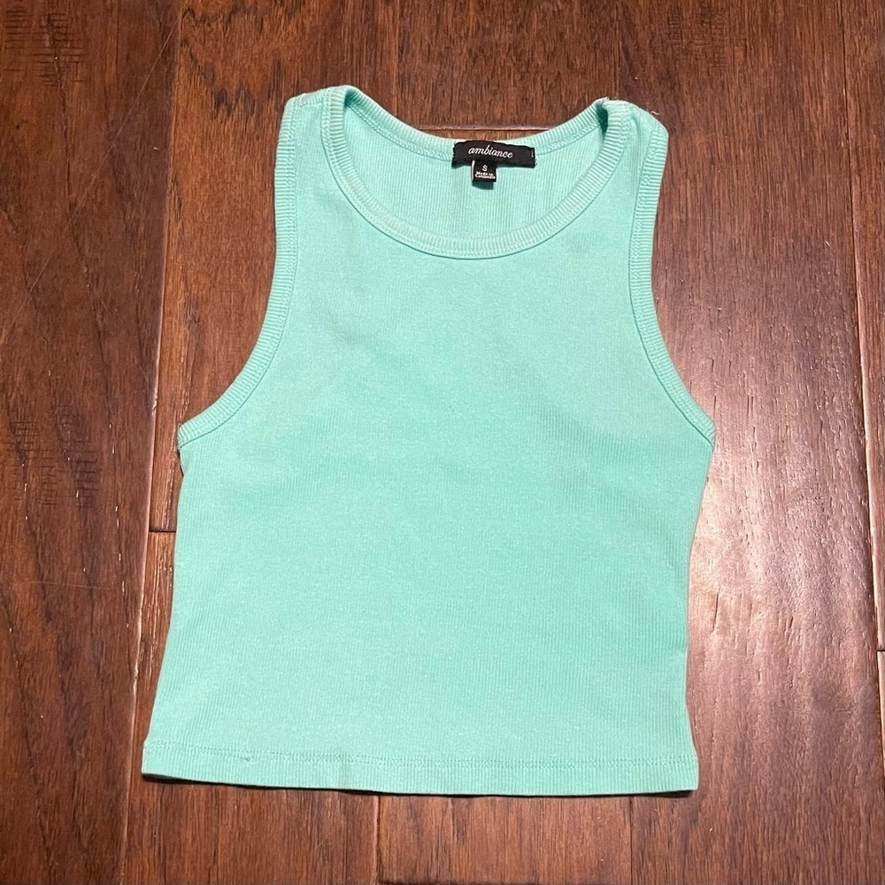 Ambiance Teal Stretch Ribbed Racerback Sleeveless Tank Top - Picture 1 of 6